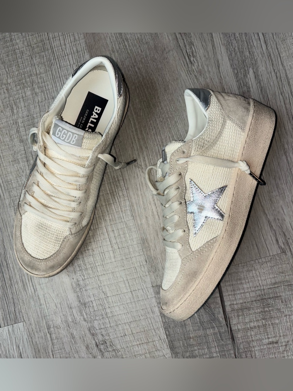 Golden Goose ballstar size 39 , cream/tan/silver/ crochet